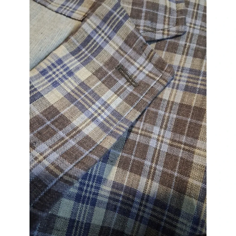 Banana Republic 100% Linen Plaid Mens size 42R Preppy Classic Career Suit Blazer